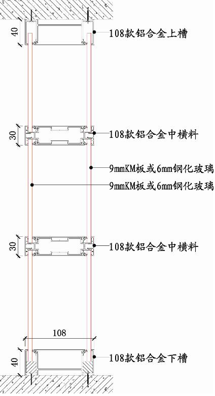 左為108mm雙玻高隔斷剖視圖